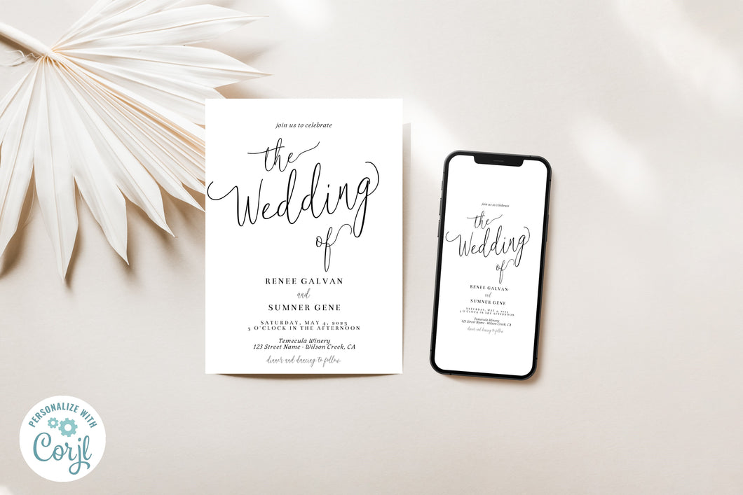 White Simplicity Wedding Invitation TEMPLATE ONLY